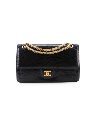 Classic Medium Lizard Skin Double Flap Shoulder Bag