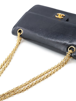 Classic Medium Lizard Skin Double Flap Shoulder Bag
