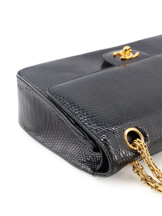Classic Medium Lizard Skin Double Flap Shoulder Bag