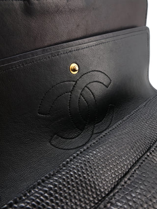 Classic Medium Lizard Skin Double Flap Shoulder Bag