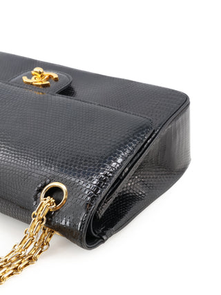 Classic Medium Lizard Skin Double Flap Shoulder Bag