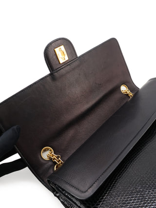 Classic Medium Lizard Skin Double Flap Shoulder Bag