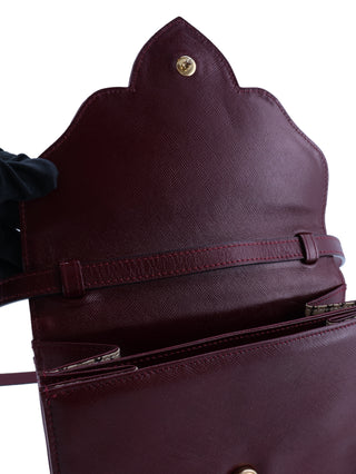 Embossed Logo Scalloped Flap Shoulder Bag