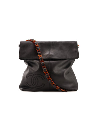 Fold-Over Chain Shoulder Tote Bag