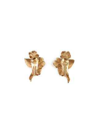Brushed Leaf & Green Enamel Flower Clip-on Earrings