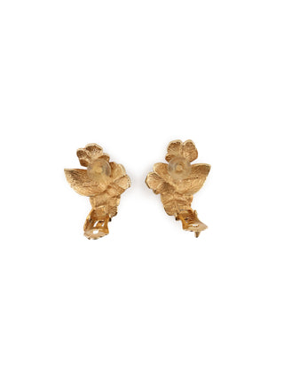 Brushed Leaf & Green Enamel Flower Clip-on Earrings