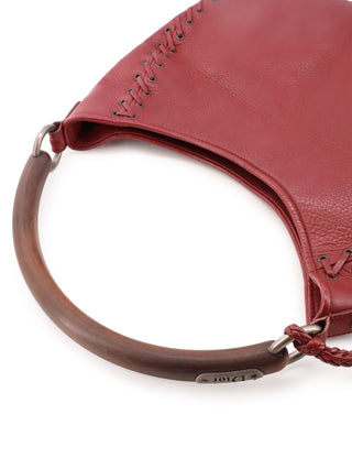 Whipstitch Wooden Handle Hobo Bag