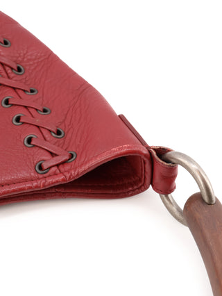 Whipstitch Wooden Handle Hobo Bag