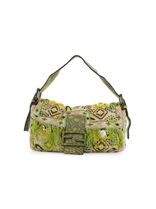 Floral Embroidered Beads Baguette Handbag