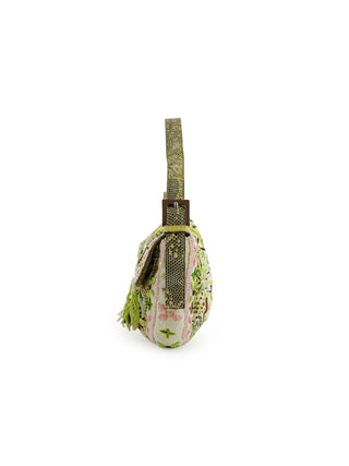 Floral Embroidered Beads Baguette Handbag