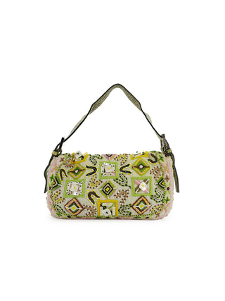Floral Embroidered Beads Baguette Handbag