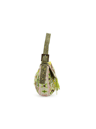 Floral Embroidered Beads Baguette Handbag