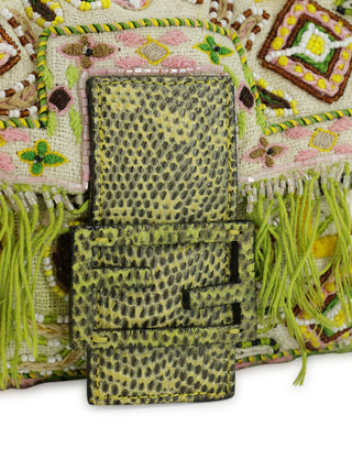 Floral Embroidered Beads Baguette Handbag