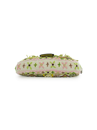 Floral Embroidered Beads Baguette Handbag