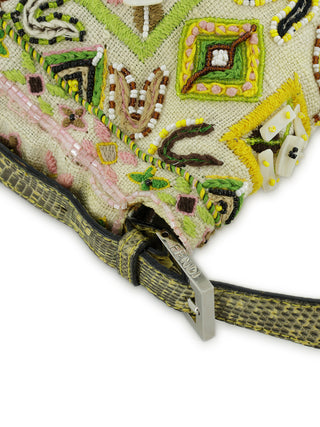 Floral Embroidered Beads Baguette Handbag