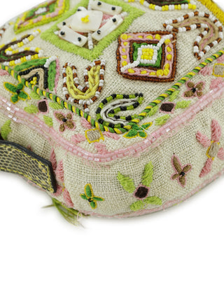 Floral Embroidered Beads Baguette Handbag