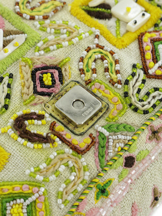 Floral Embroidered Beads Baguette Handbag