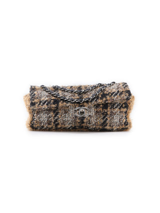 Multicolor Brown Tweed Wool Shoulder Bag