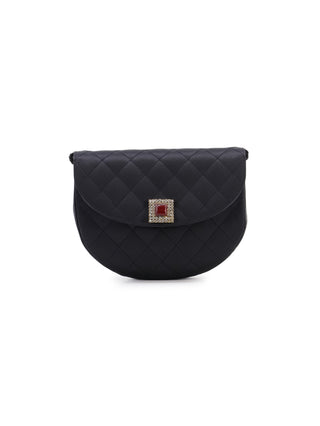 Satin Gripoix Quilted Half-Moon Shoulder Bag