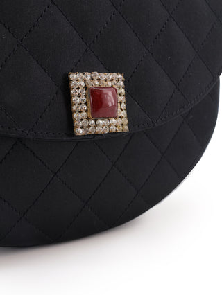 Satin Gripoix Quilted Half-Moon Shoulder Bag