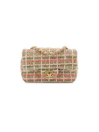 Classic Mini Rectangle Multicolour Tweed Raffia Flap Bag