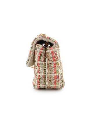 Classic Mini Rectangle Multicolour Tweed Raffia Flap Bag