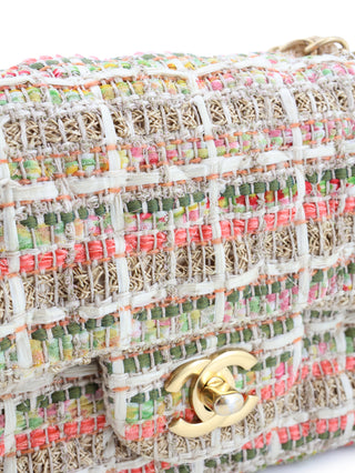Classic Mini Rectangle Multicolour Tweed Raffia Flap Bag