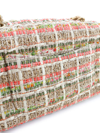 Classic Mini Rectangle Multicolour Tweed Raffia Flap Bag