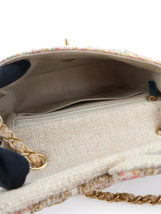 Classic Mini Rectangle Multicolour Tweed Raffia Flap Bag