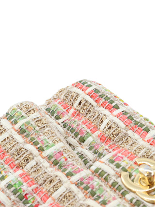 Classic Mini Rectangle Multicolour Tweed Raffia Flap Bag