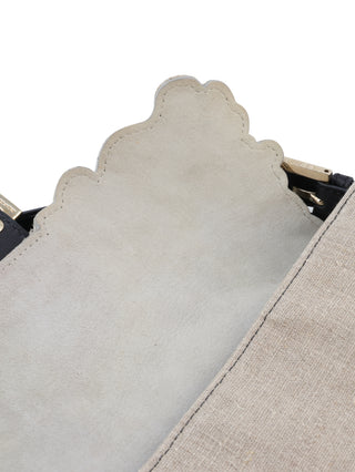 Floral Embroidered Linen Baguette Shoulder Bag