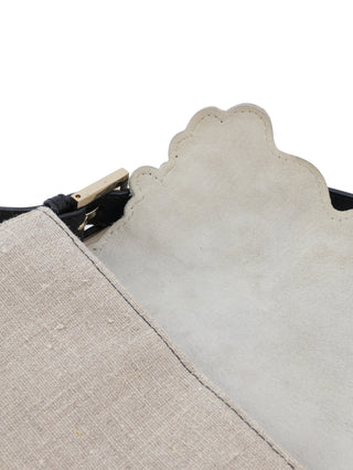 Floral Embroidered Linen Baguette Shoulder Bag