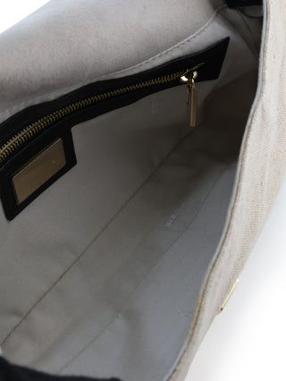 Floral Embroidered Linen Baguette Shoulder Bag