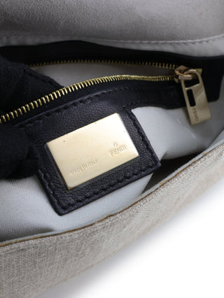 Floral Embroidered Linen Baguette Shoulder Bag