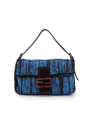 Satin Beaded Baguette Shoulder Bag