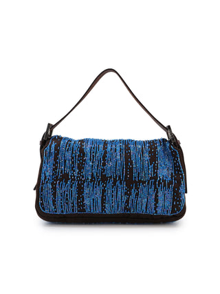 Satin Beaded Baguette Shoulder Bag