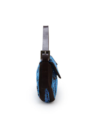 Satin Beaded Baguette Shoulder Bag
