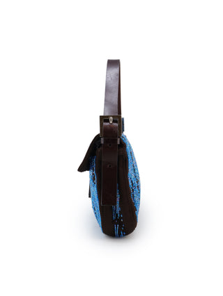 Satin Beaded Baguette Shoulder Bag
