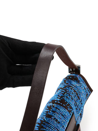 Satin Beaded Baguette Shoulder Bag