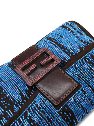 Satin Beaded Baguette Shoulder Bag