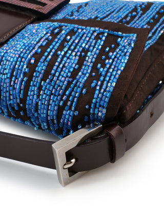 Satin Beaded Baguette Shoulder Bag