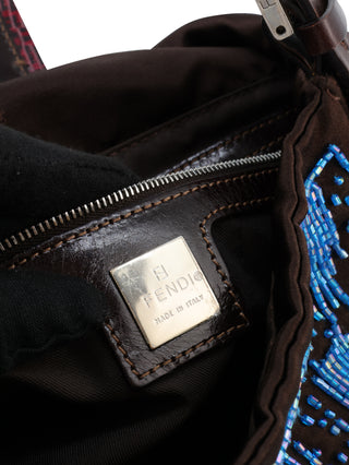 Satin Beaded Baguette Shoulder Bag