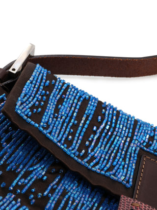 Satin Beaded Baguette Shoulder Bag