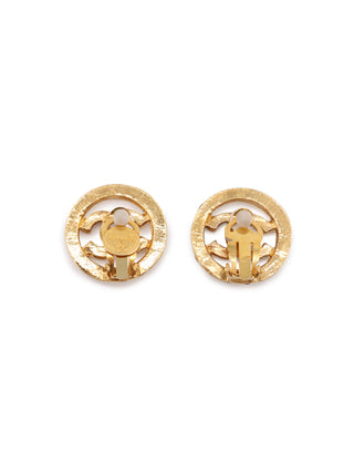 CC Logo Rhinestone Round Clip-On Earrings