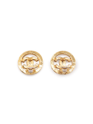 CC Logo Rhinestone Round Clip-On Earrings