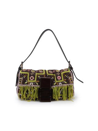 Mirrored Embroidered Beads Baguette Shoulder Bag