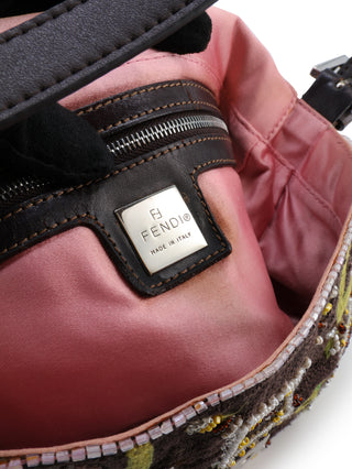 Mirrored Embroidered Beads Baguette Shoulder Bag