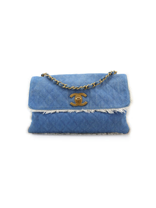 Denim Maxi Single Flap Shoulder Bag