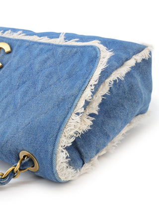Denim Maxi Single Flap Shoulder Bag
