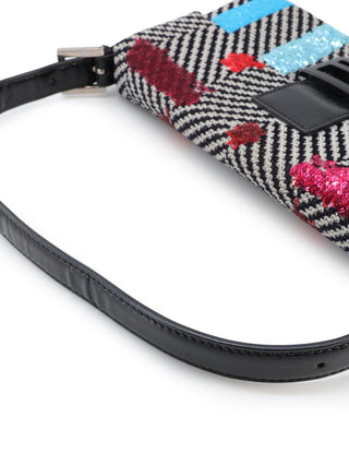 Chevron Multicolor Sequins Baguette Shoulder Bag